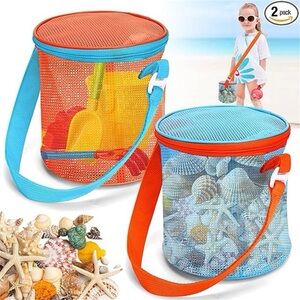 Mesh Seashell Bags for Beach - 2pcs 
Travel sand toys storage holder for kids